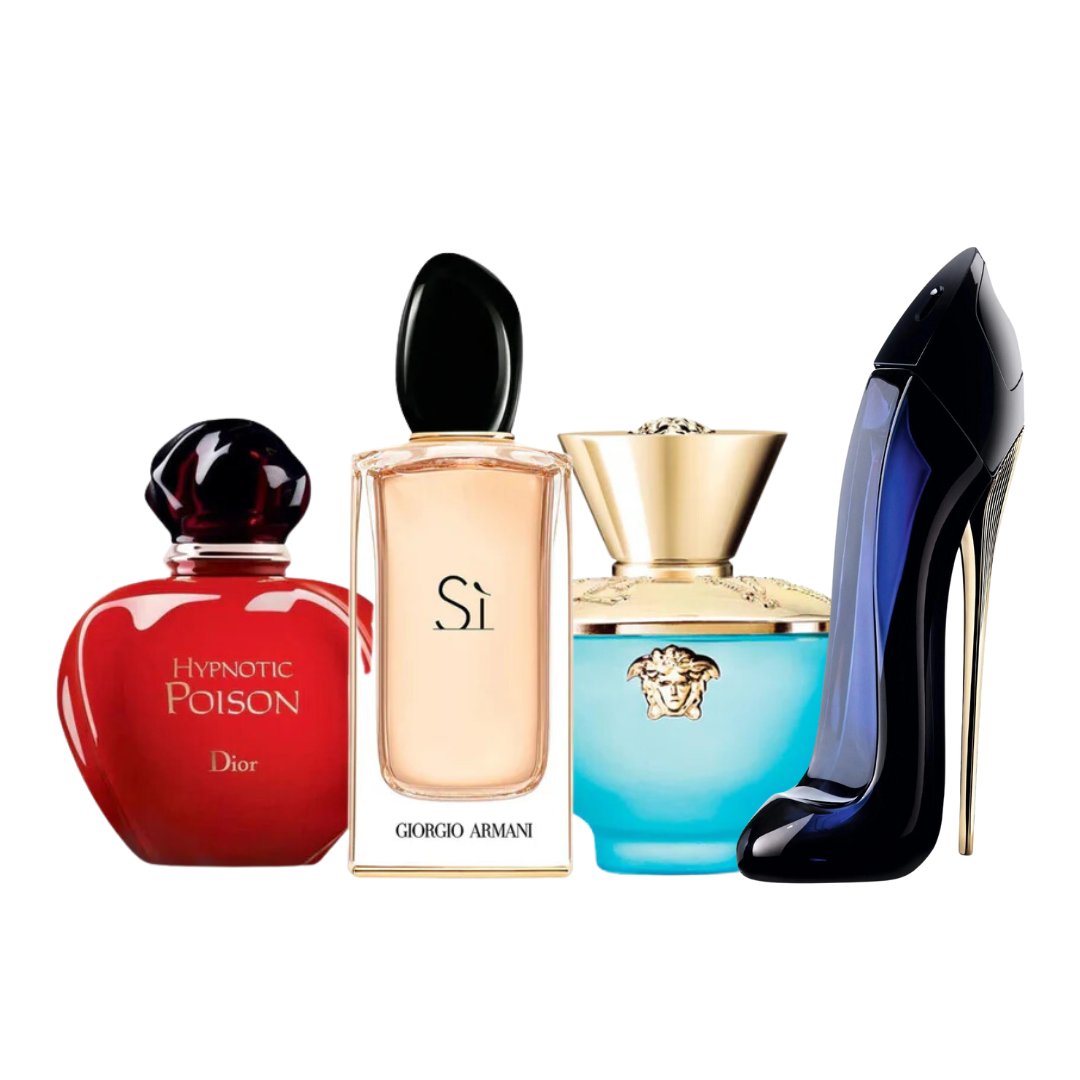 4 Parfums - Good Girl, Dior HYPNOTIC POISON, Giorgio Armani SÌ et Versace DYLAN TURQUOISE 100ml (ACHETEZ 1, OBTENEZ 4)