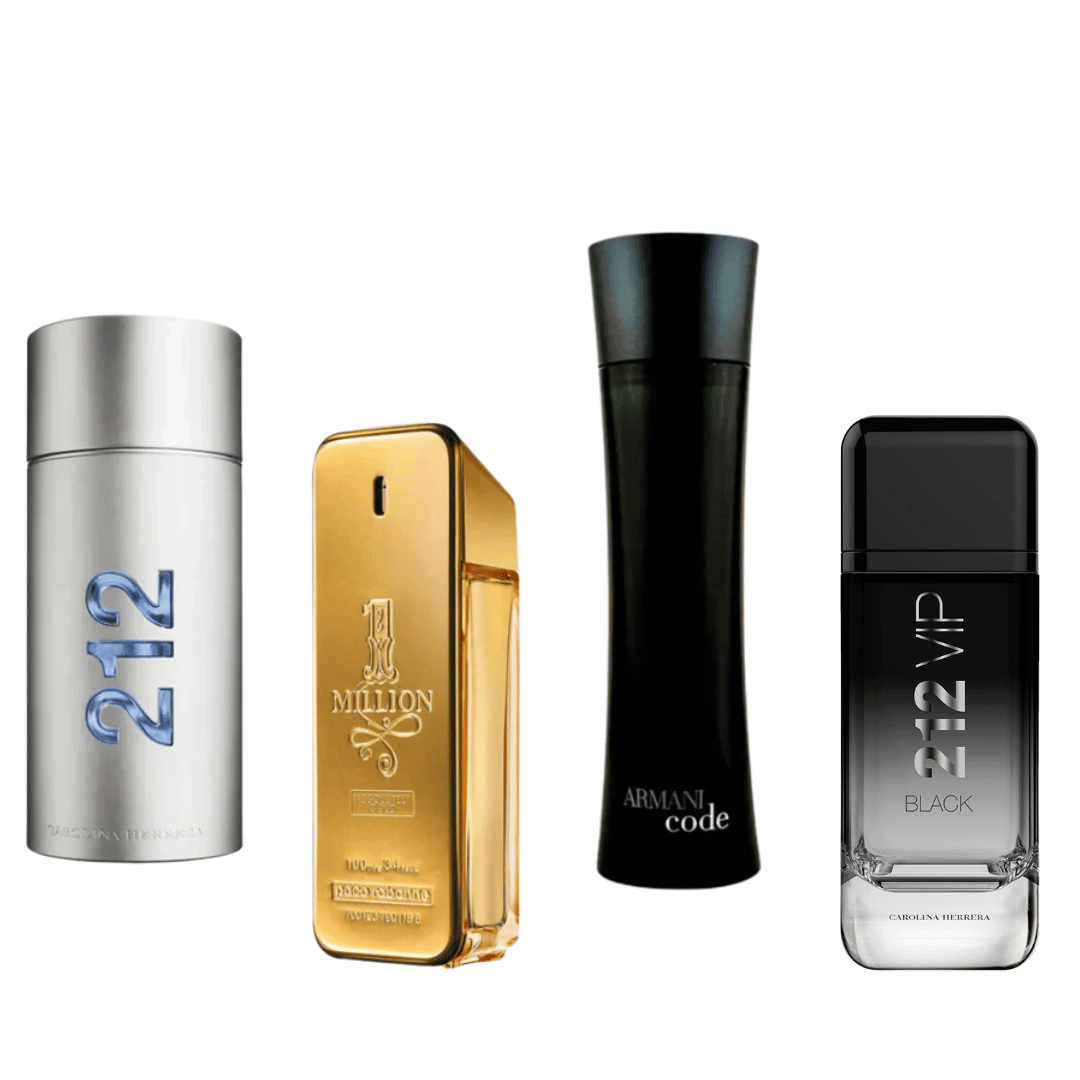 4 Parfums - 212 Vip Black, 212 Men NYC, Paco Rabanne One Million, Armani Code Homme (ACHETEZ 1, OBTENEZ 4)