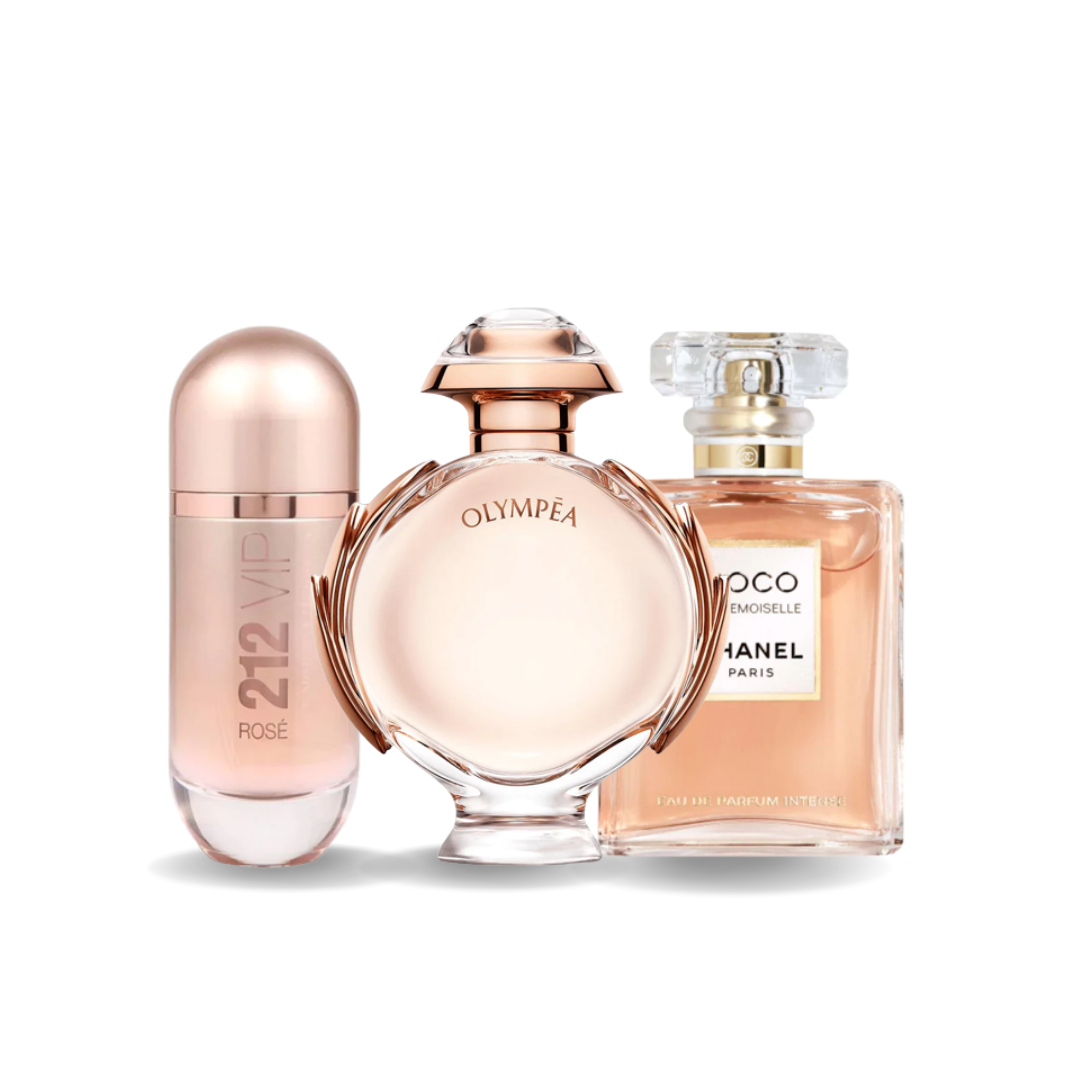 Offre Combo de 3 Parfums - 212 VIP Rosé de Carolina Herrera | Olympéa de Paco Rabanne | Coco Mademoiselle de Chanel